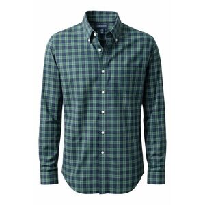 Lands' End Button Down Traditional Shirt Mens L Tall Green Plaid No Iron Twill